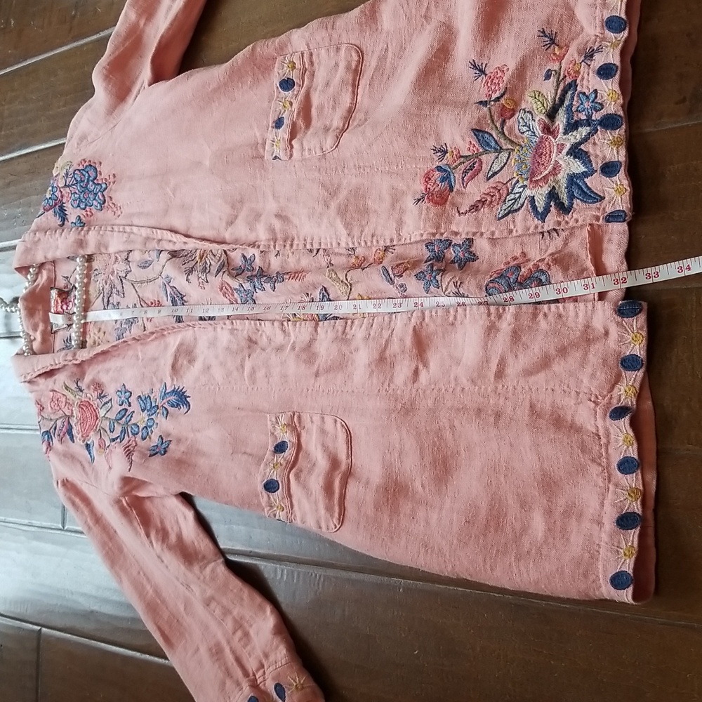 Johnny Was Tiwa Linen Embroidered Open Front Jacket Coat Small Medium - Picture 5 of 8